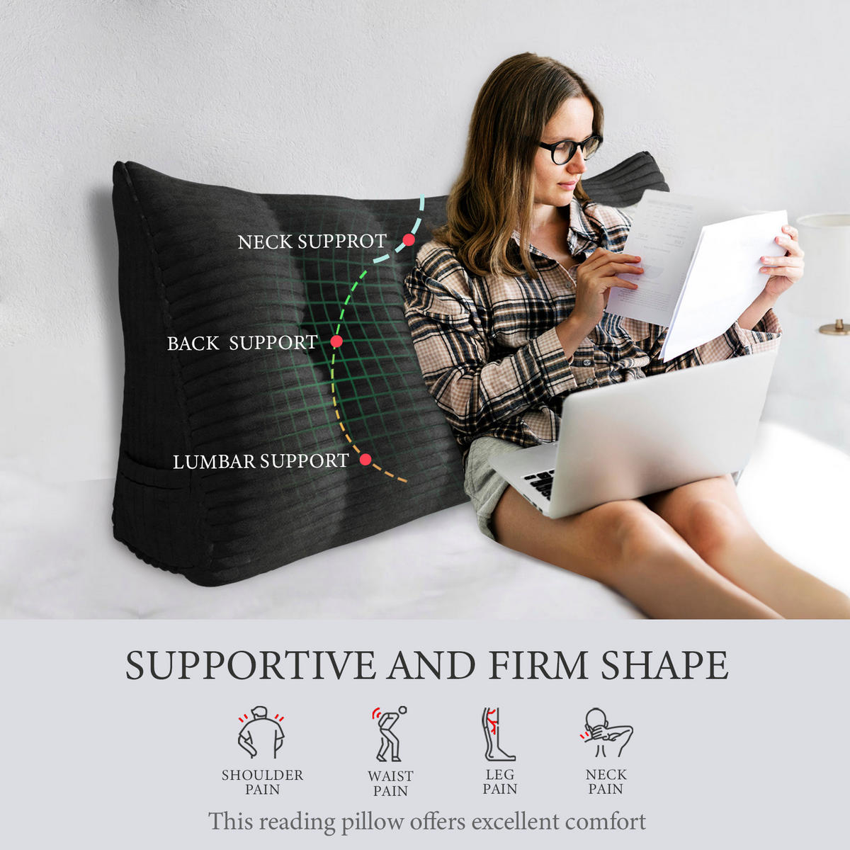 RÜCKENKISSEN für Bett Kord Schwarz 60 cm - Schwarz, Textil (50/60cm) - Vercart