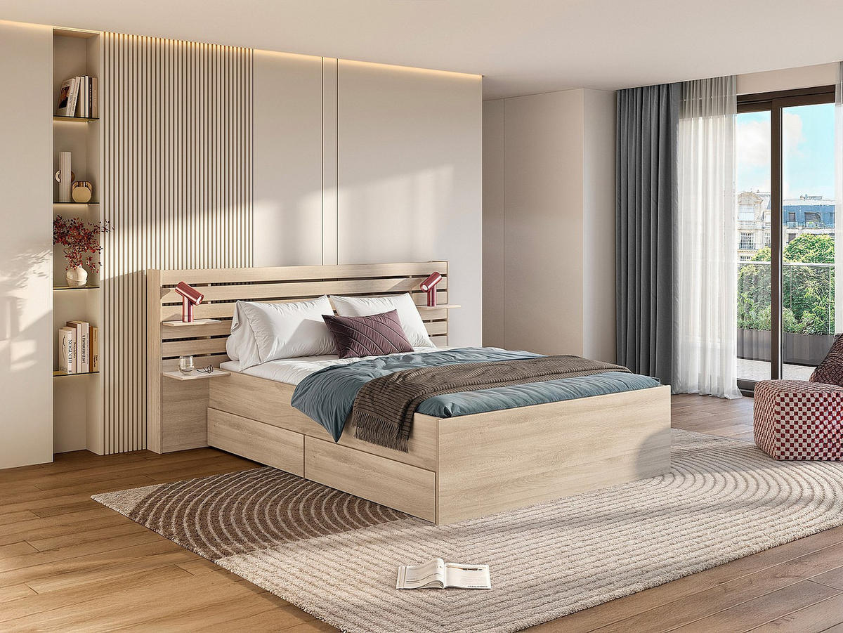 BETTRAHMEN - 2 -Sitzer - Holzspan - naturfarben hell - TENALIA - Naturfarben, Holz (216.8/235.4cm) - Vente-Unique