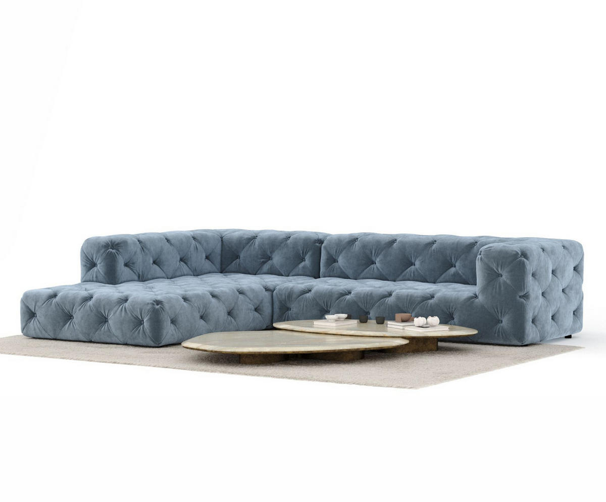 ECKSOFA Cosimo Blau Grau Samtstoff - Blaugrau/Schwarz, Holz/Holzwerkstoff (325/228cm) - Maison de Reve