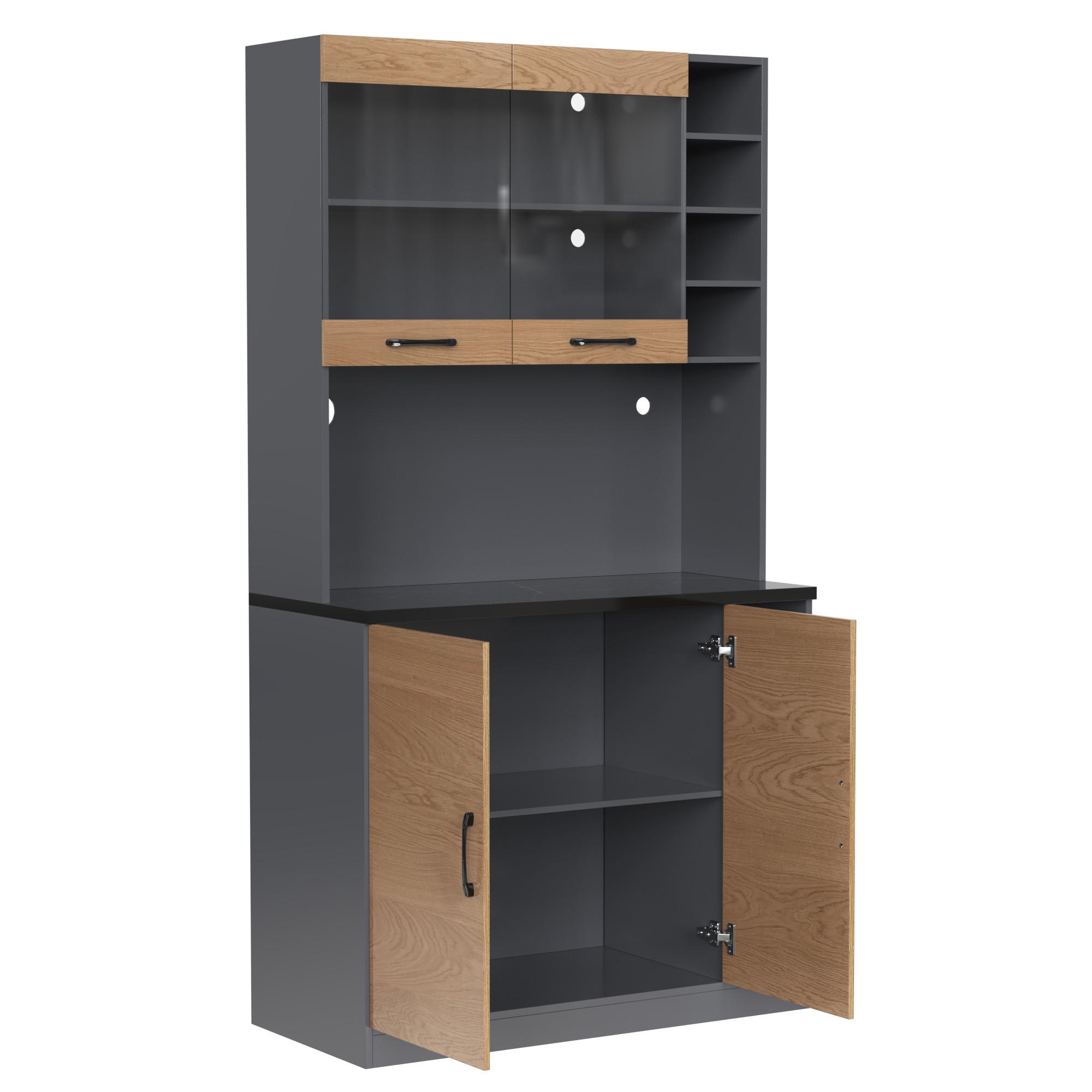 BUFFET 100/47/187 cm Natürlich mit LED-Ambiente-Beleuchtung und Ablagefächer - Naturfarben, Holz (100/187/47cm) - Oxeza