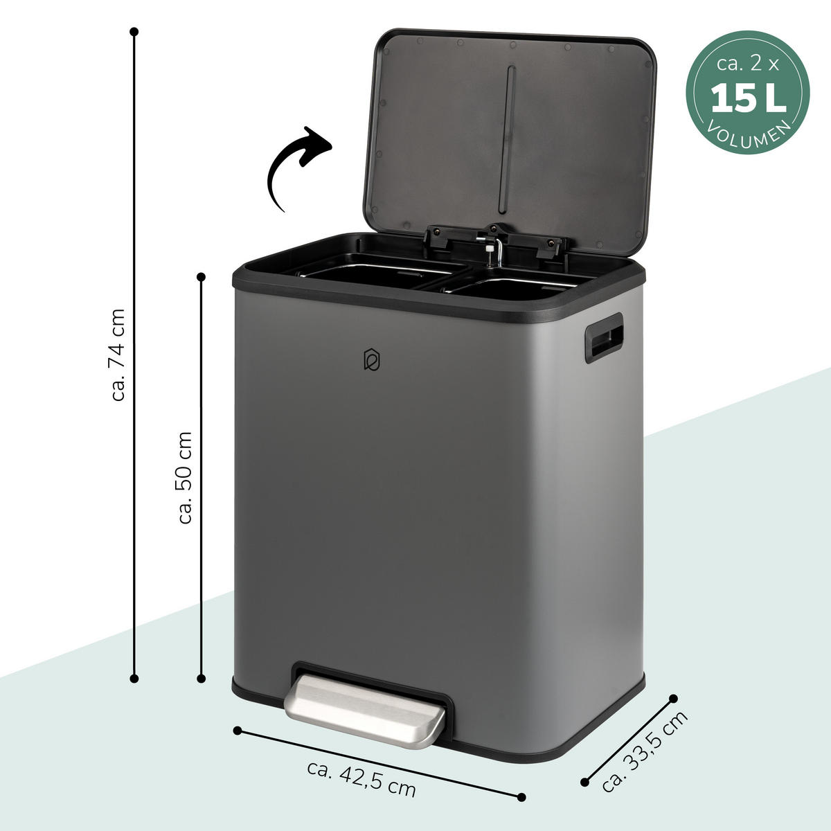 ABFALLEIMER 30 Liter, grau - Grau, Metall (42.5/50/33.5cm) - eluno