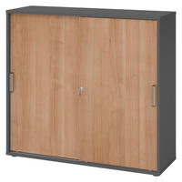 SCHIEBETÜRENSCHRANK - 3 Ordnerhöhen 40/120/110 cm in Graphitfarben/Nussbaumfarben Streifengriff (Kunststoff) - Nussbaumfarben/Graphitfarben, Holzwerkstoff (120/110/40cm) - bümö