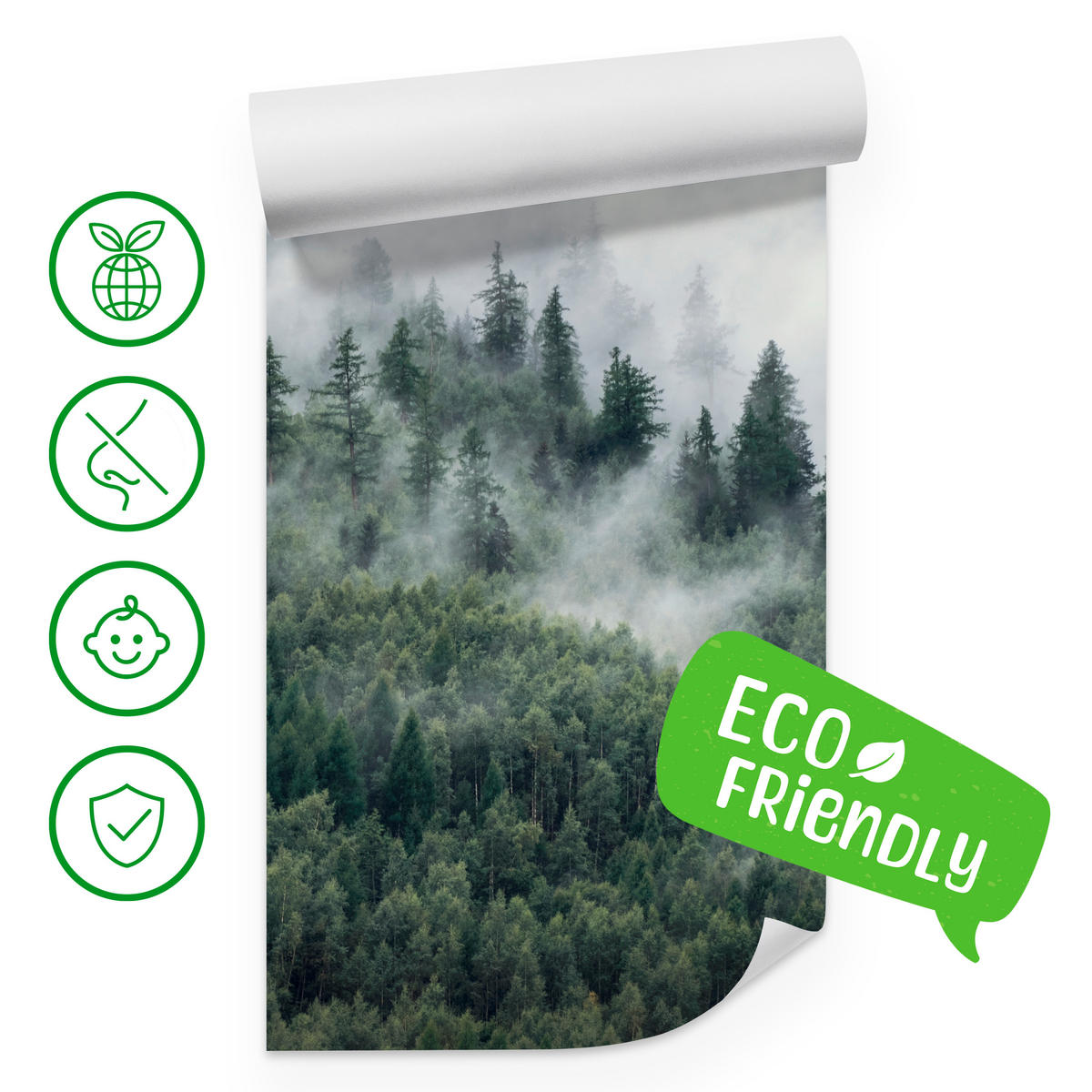 FOTOTAPETE für Schlafzimmer Morgennebel Nadelwald Bäume 500x350 - Weiß/Grau, Papier (500/350cm) - Muralo