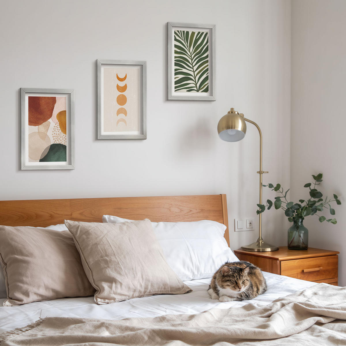 WANDBILDER 3er Set - 20x30 cm Silberner Rahmen - Abstrakte Blattformen - Silberfarben, Kunststoff (20/30cm) - ArtPrintCave
