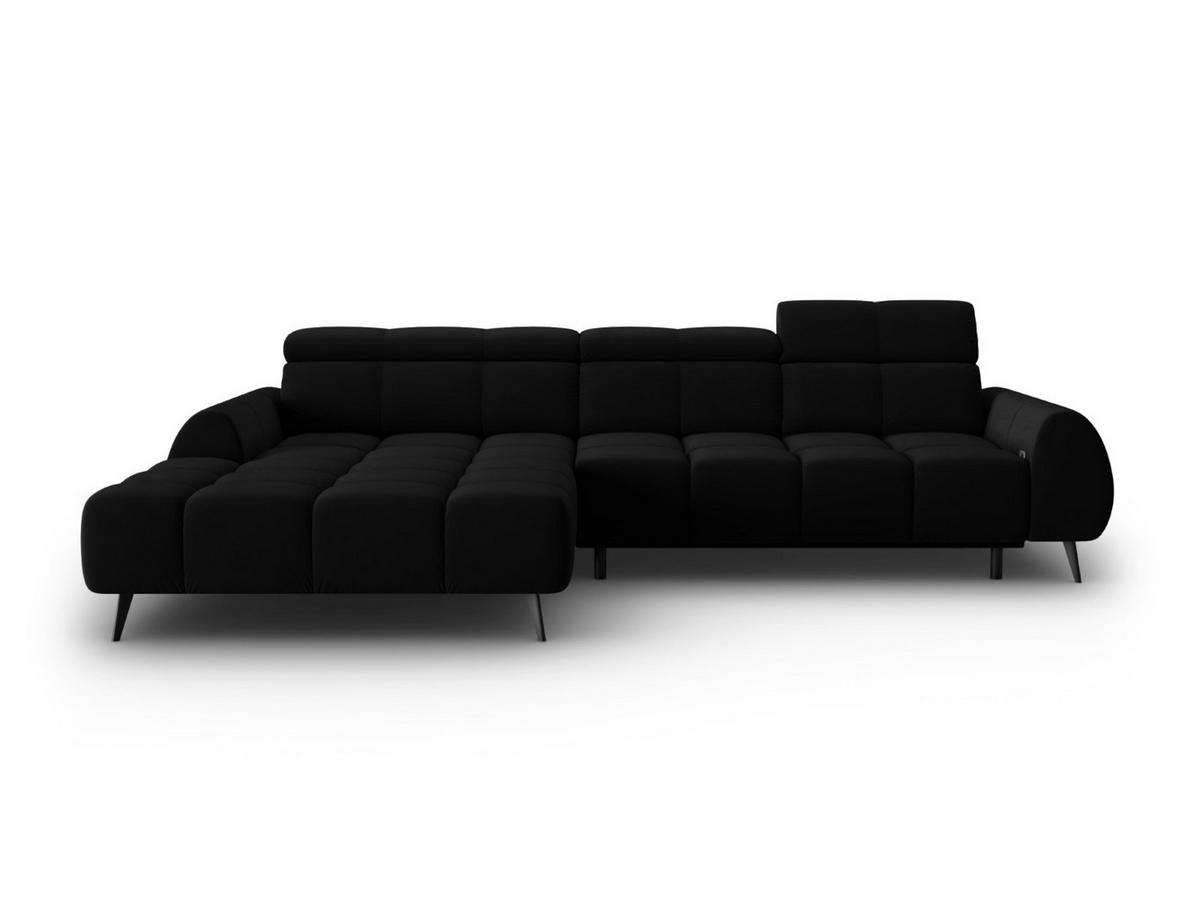 ELEKTRISCHES-ECKSOFA links Alyse aus Samt schwarz 5 Sitzplätze - Schwarz, Textil (188/295cm) - Micadoni