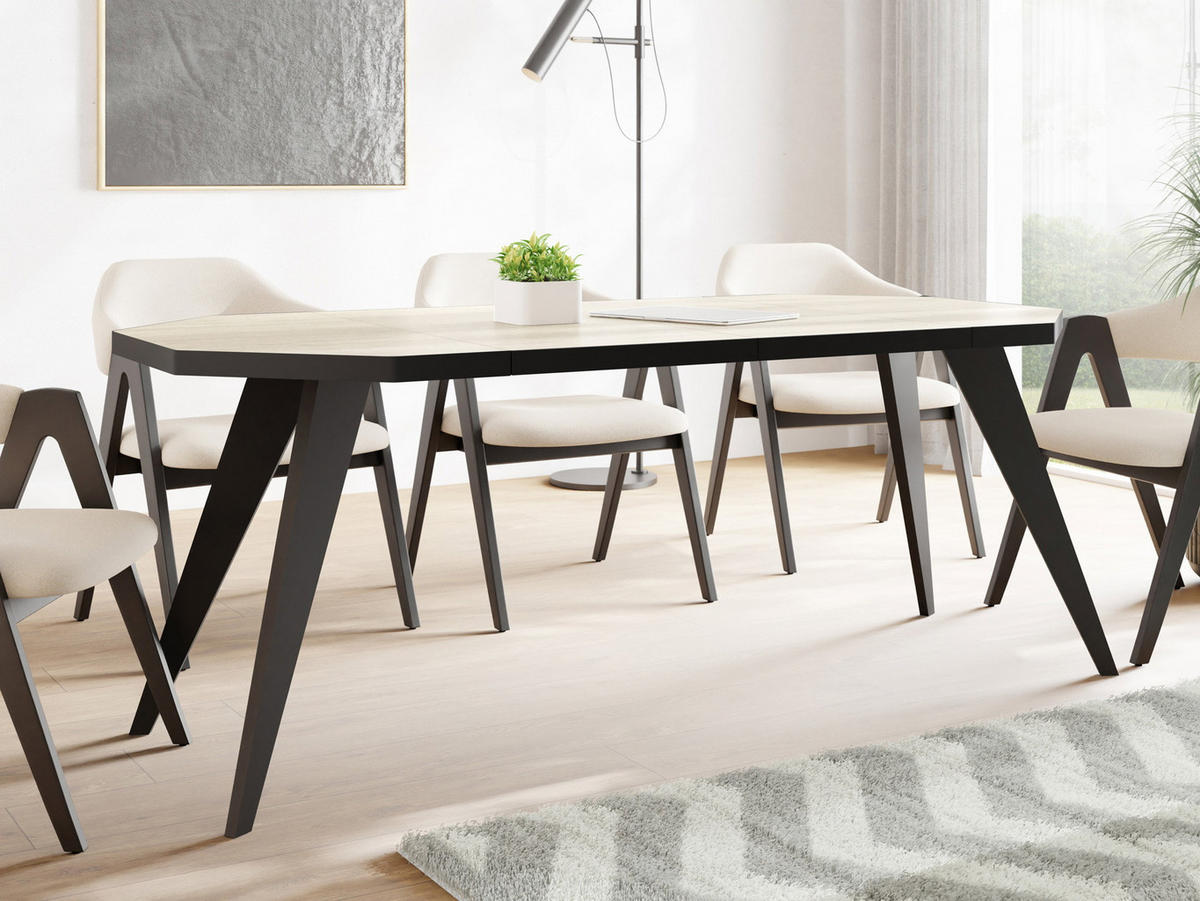 ESSTISCH Diamond Black achteckiger ausziehbarer, Sonoma Eiche 100-200/100/76 cm - Schwarz/Braun, Holz/Holzwerkstoff (100/200/77cm) - WFL GROUP