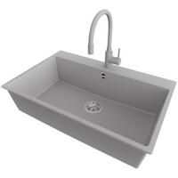 GRANITSPÜLE Riga, 2-er set Grau 78/50 cm 1 Becken + Küchenarmatur 38/14 cm + Ablauf-Set ab 80er Unterschrank - Chromfarben/Grau, Kunststoff (78/20/50cm) - Primagran