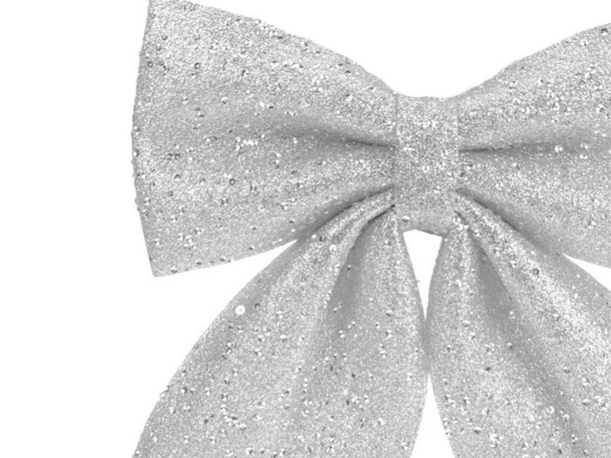 WEIHNACHTSSCHLEIFE mit Glitzer, Silber, 23 × 29 cm, Stoff, für Weihnachtsbaum und Dekoration - Silberfarben, Kunststoff (23/29/1cm) - LAALU