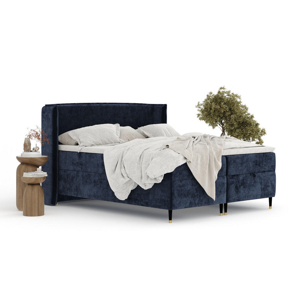 Thumbnail - Maison de Reve Boxbett, Dunkelblau, Textil, Buche, Kiefer, H3, Höhe ca. 19 cm, 180x200 cm, Oeko-Tex® Standard 100, FSC 1...