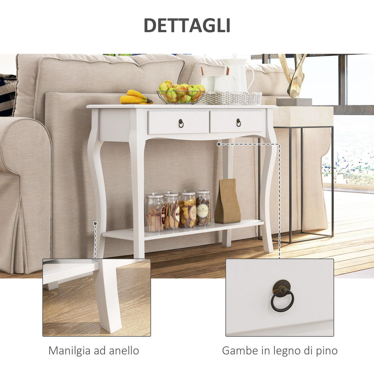 KONSOLENTISCH Weiß MDF Kiefernholz 1 Stück - Weiß, Kunststoff (100/33/75cm) - GiPP