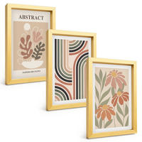 BILDER SET 3er Set - 20x30 cm Goldrahmen - Abstrakte Pflanzen in Pastellfarben - Goldfarben, Kunststoff (20/30cm) - TULUP