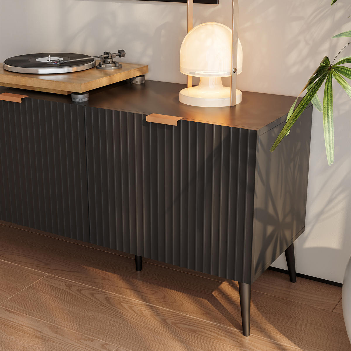 FERNSEHSCHRANK Nand - Schwarz, Holzwerkstoff/Metall (35/51/180cm) - [en.casa]