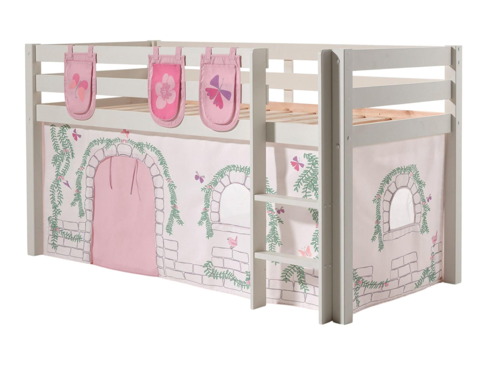 KINDERBETT Karolina 210x114x106 Massivholz Weiß Textilset Burg 3 - Hellgrau/Weiß, Holz (90/200cm) - 58aufmkessel