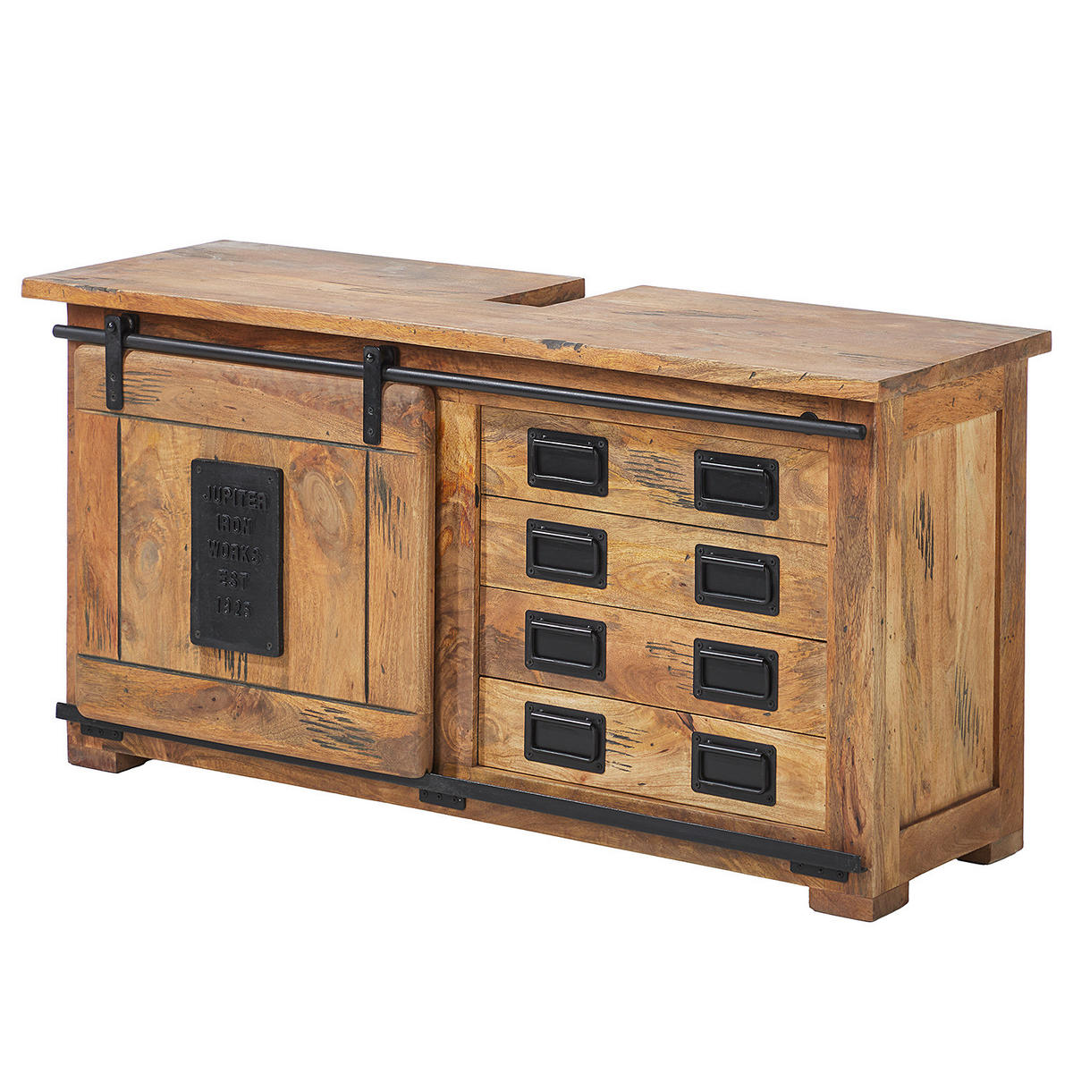 WASCHBECKENUNTERSCHRANK - Mango massiv / Eisen - Mango / Schwarz - Braun, Holz/Metall (120/60/40cm) - home24