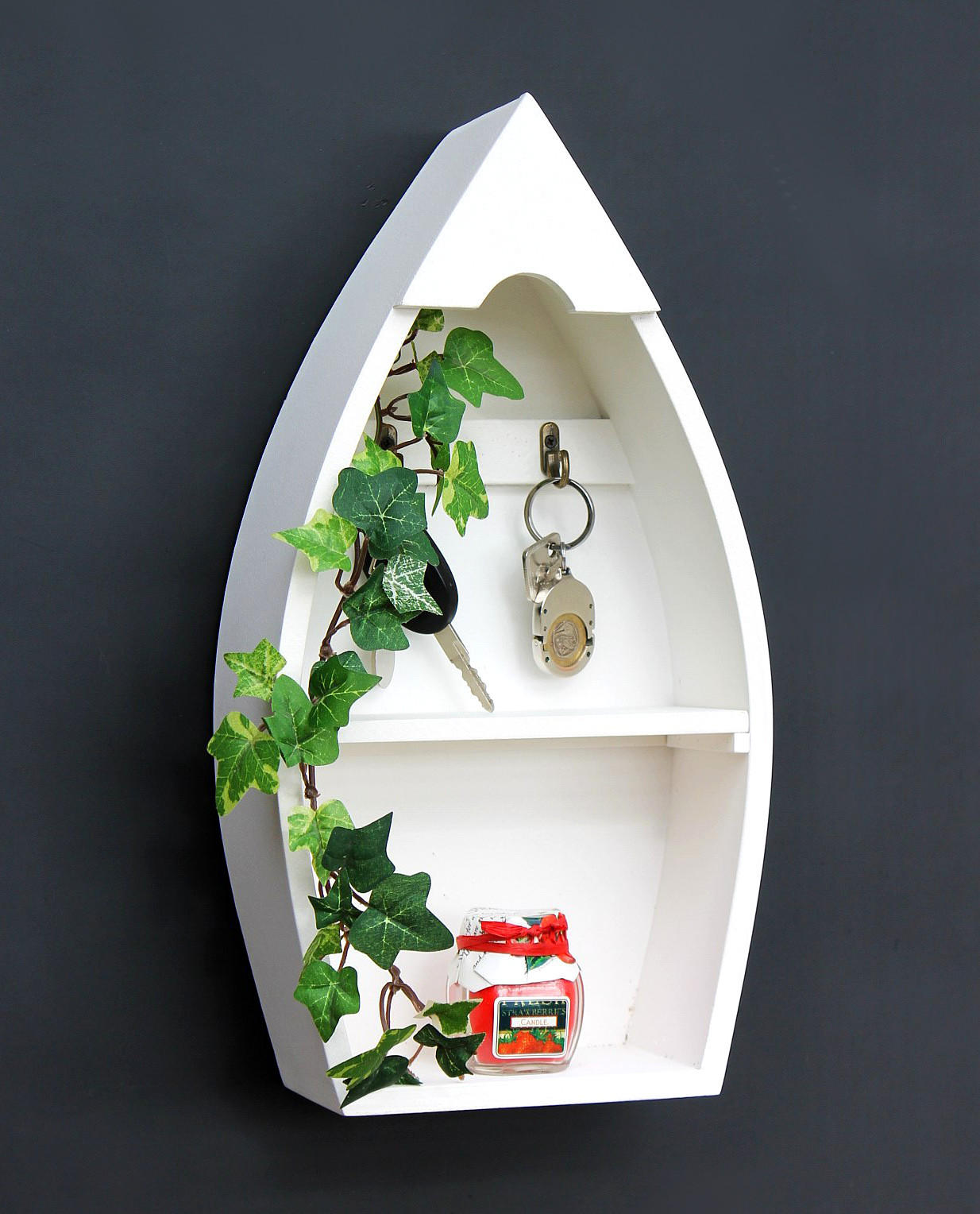 SCHLÜSSELBOARD mit Ablage Boot -XL 38 cm - Weiß, Holz (20/38.5/9.5cm) - DanDiBo