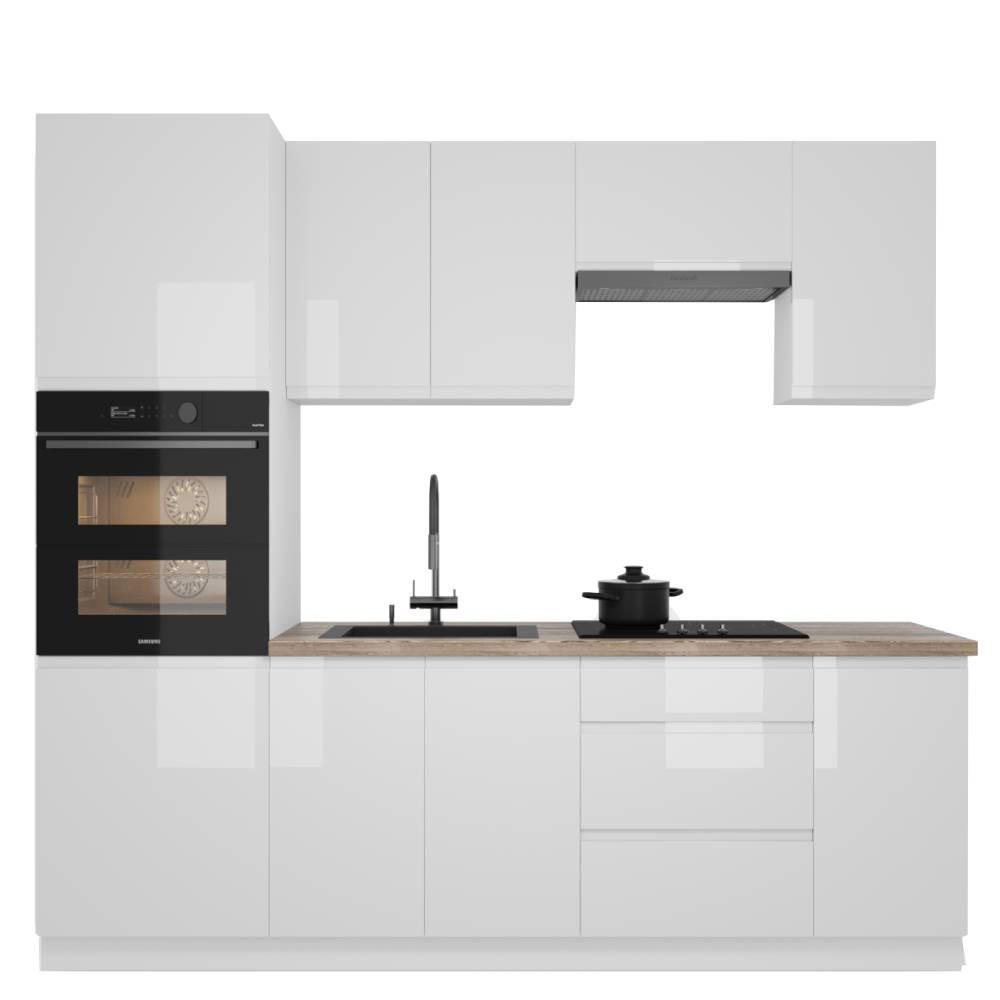 KÜCHENZEILE 240 cm Aspen K101-M240 in Weiß /Hochglanz - Weiß Hochglanz, Holz (240/212/60cm)