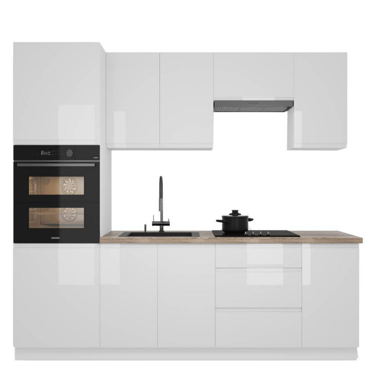 KÜCHENZEILE 240 cm Aspen K101-M240 in Weiß /Hochglanz - Weiß Hochglanz, Holz (240/212/60cm)