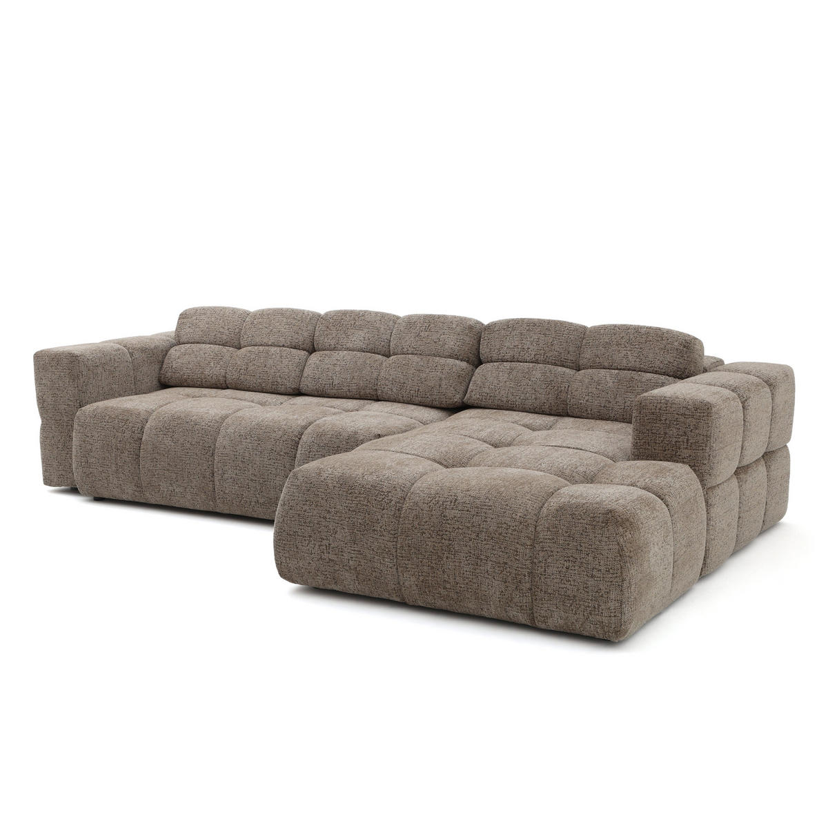 ECKSOFA TENDER Rechts mit Schlaffunktion und Verstellbare Kopfstützen, Chenille braun - Schwarz/Braun, Holz/Kunststoff (176/315cm) - Muffo