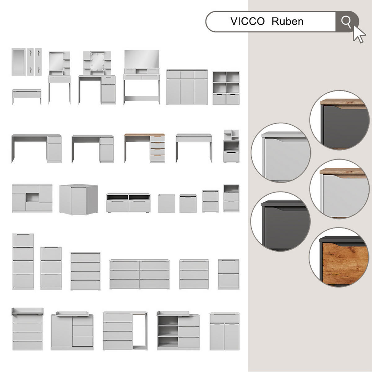 KOMMODE Ruben, Anthrazit/Artisan-Eiche, 80 x 100.7 cm - Anthrazit/Eiche Artisan, Holzwerkstoff (80/480/48cm) - Vicco