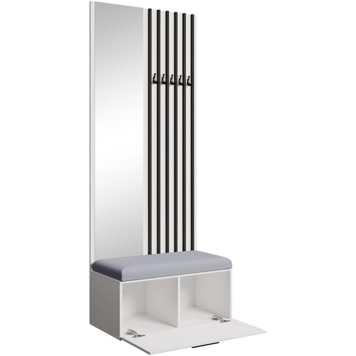 GARDEROBE Margaret II 81/203/43 mit Lamellen und Spiegel - Schwarz/Weiß, Holzwerkstoff/Kunststoff (81/203/43cm) - Beautysofa