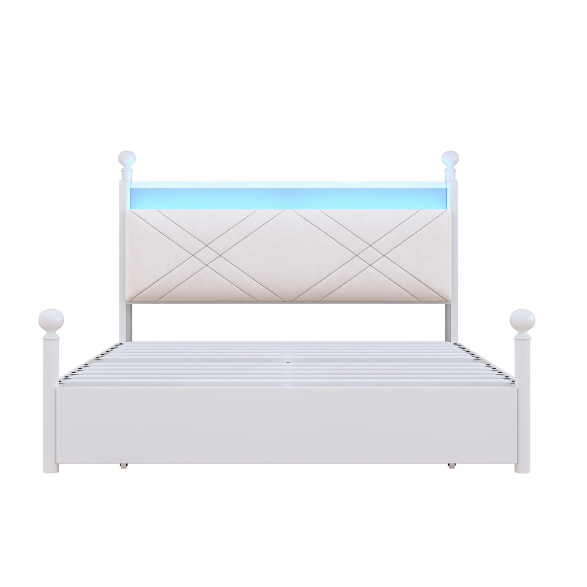 HIMMELBETT 140/190 cm DE-02090, in Weiß, mit Baldachin, LED, USB-C und 3 Schubladen - Weiß, Metall (140/190cm) - ComfortXL