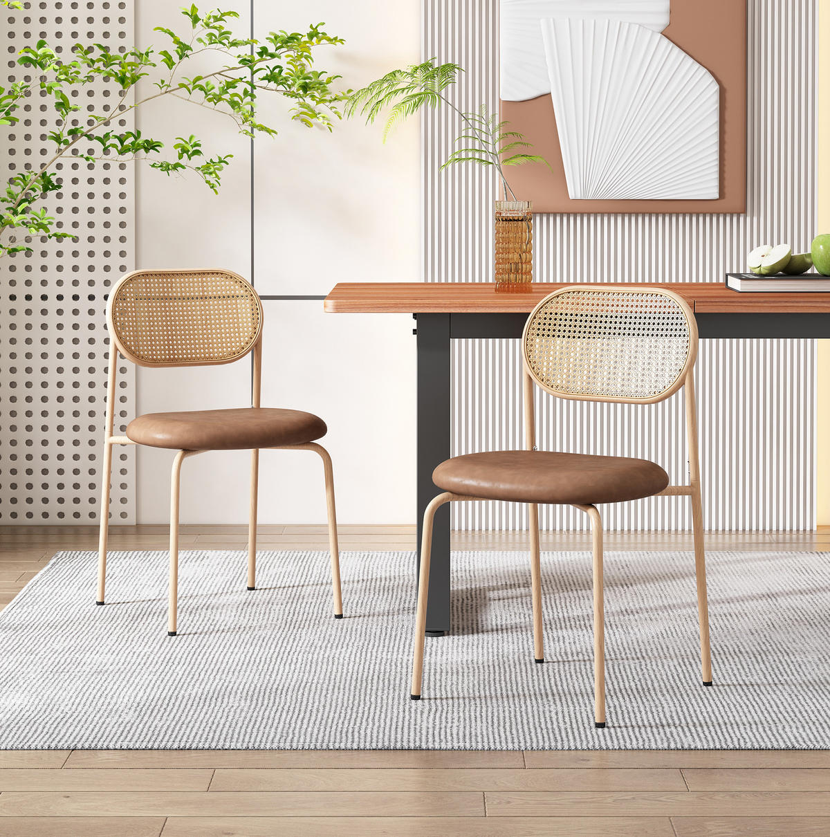ESSZIMMERSTUHL 2er-Set mit Rattan-Rückenlehne PU Braun - Braun, Metall (43/80/48cm) - Meubliv