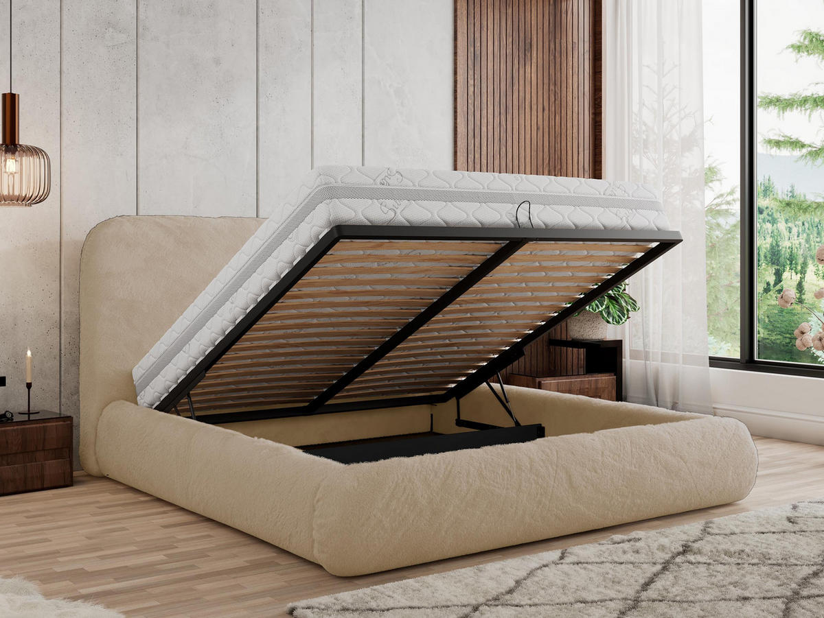 POLSTERBETT BENEA CLASSIC 160/200 - Creme Plüsch - ohne Matratze - Creme, Textil (160/200cm) - MKS