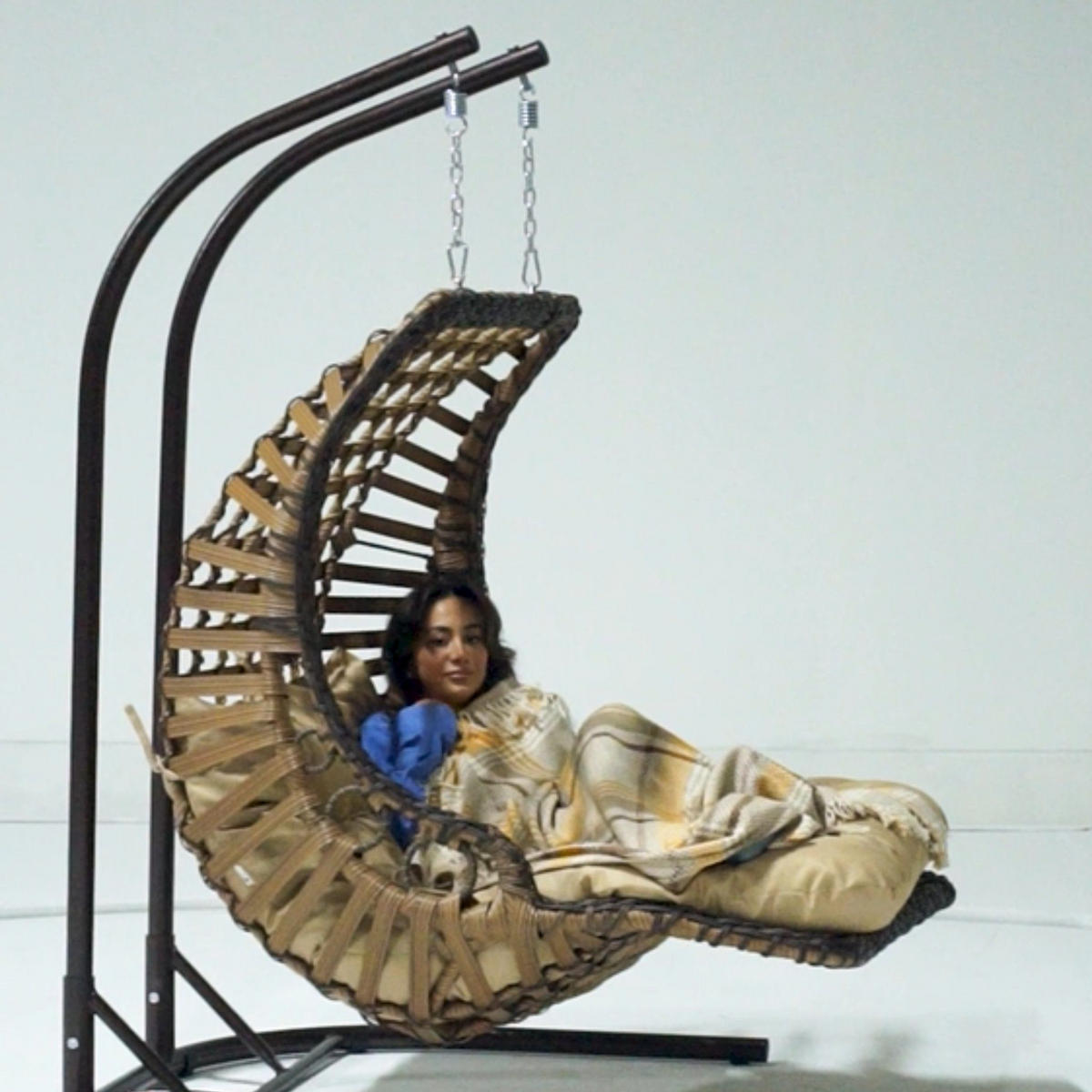 HÄNGESESSEL mit Gestell Gartenschaukel Rattan Hängeschaukel Hellbraun - Hellbraun, Metall (172/120/212cm) - Gowoll