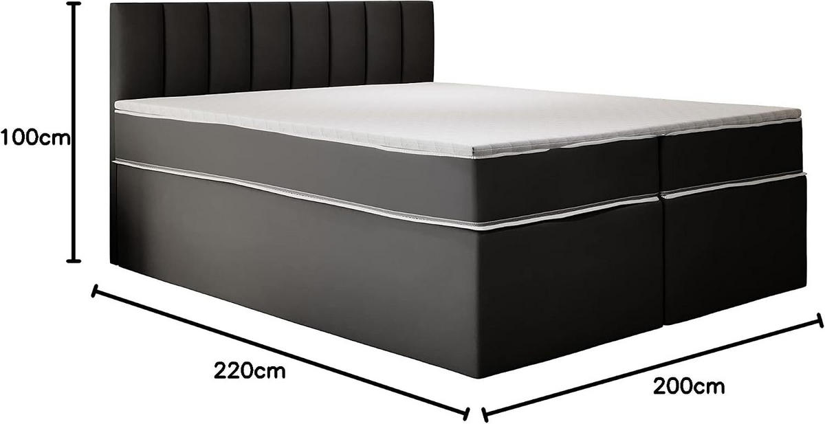 KONTINENTALBETT 200x220 cm mit Schubladen und Taschenmatratze, MIAMI, Visco Topper 5 cm, Schwarz - Schwarz, Holzwerkstoff/Kunststoff (200/220cm) - Trada