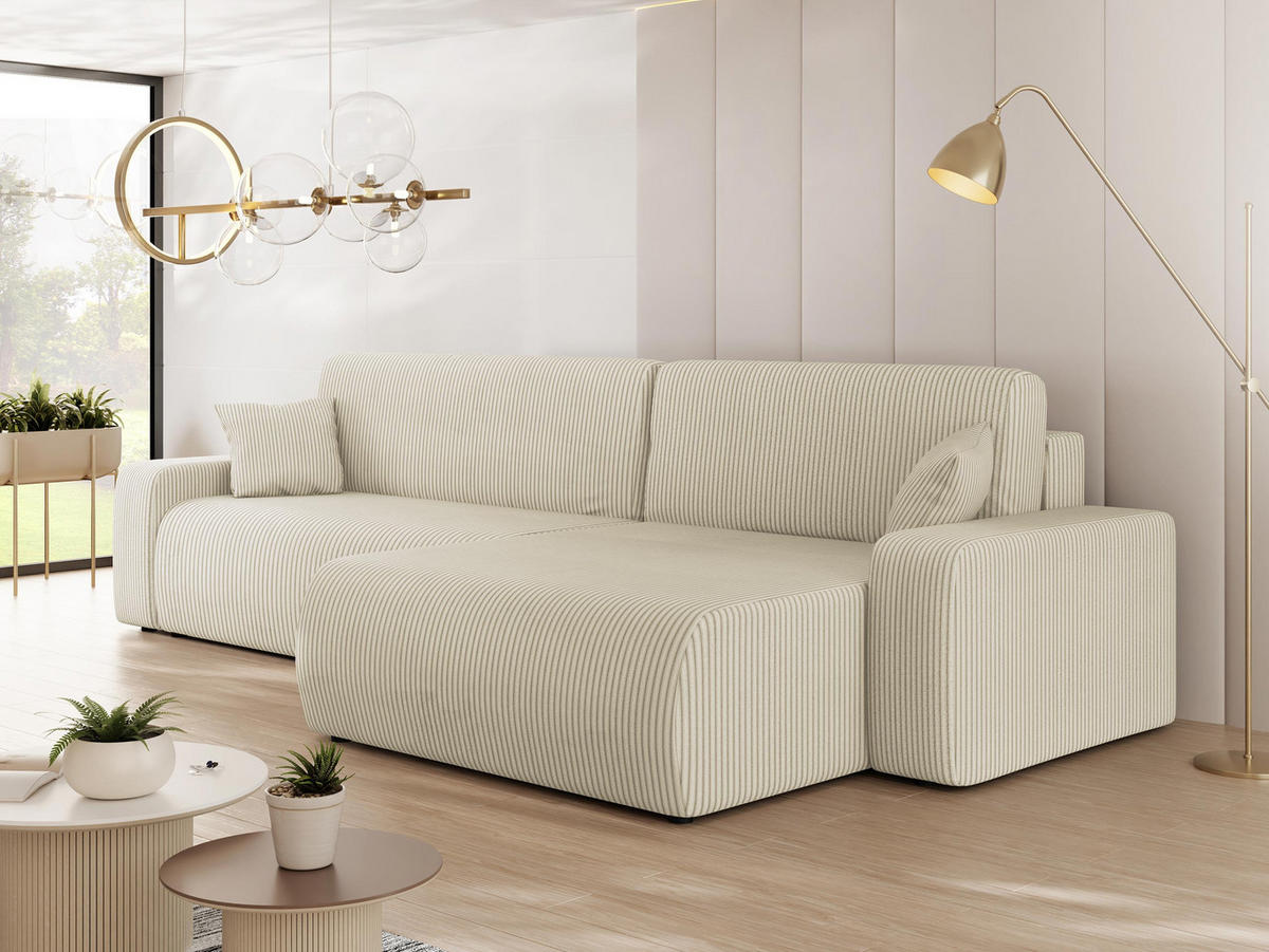 ECKSOFA Piano L Cord - Creme/Schwarz, Holz/Kunststoff (274/145cm) - MIRJAN24