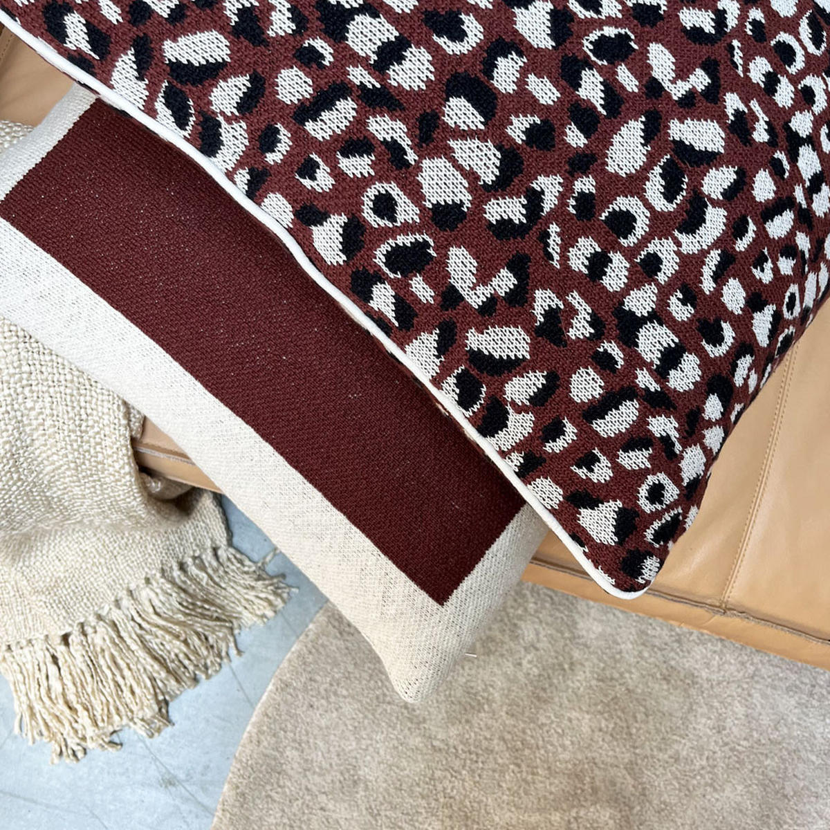 DEKOKISSEN Primitives Punkt gestrickt rostbraun 50x50 - Rostfarben, Textil (50/50/12cm) - Malagoon