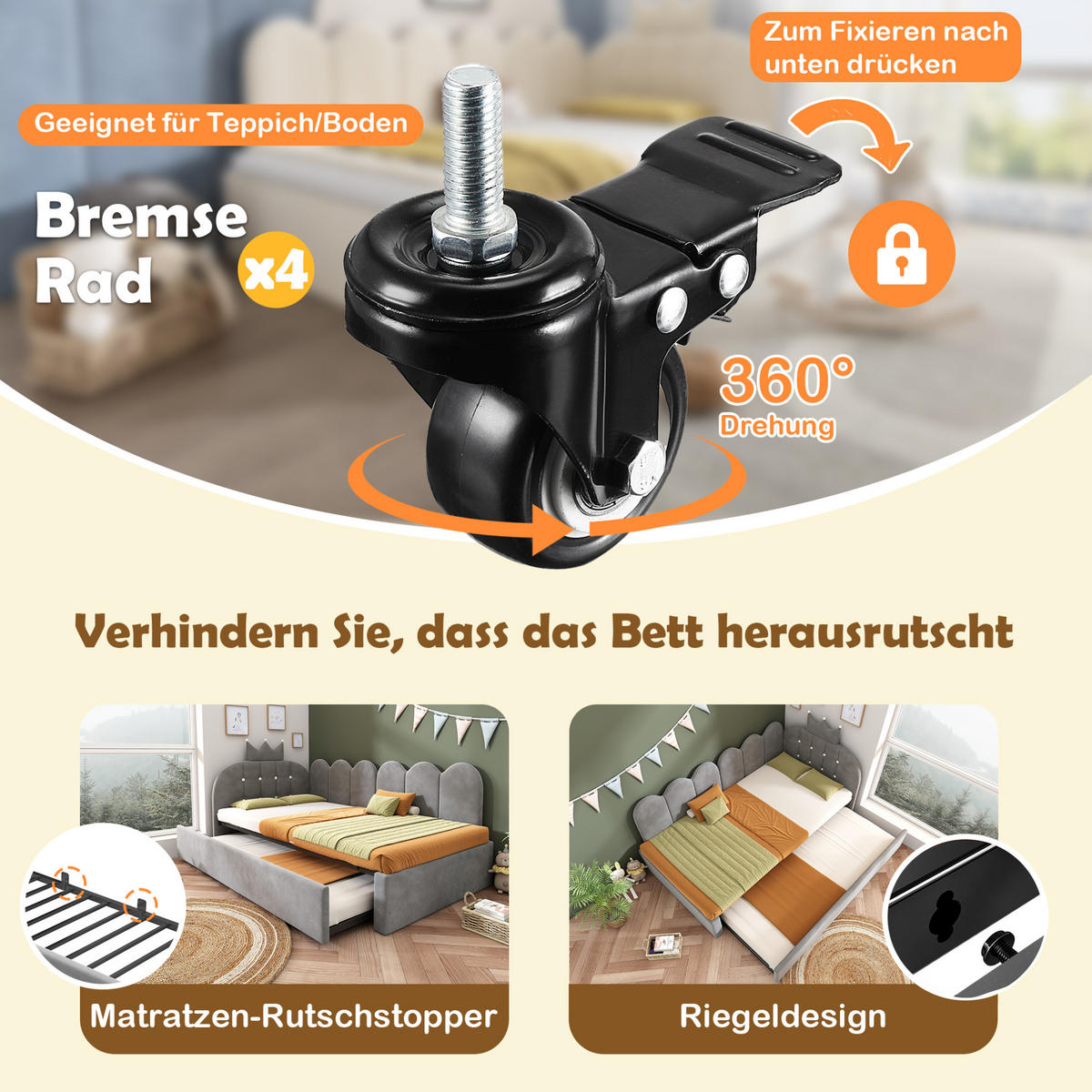 POLSTERBETT 90/200 cm Grau aus Samt mit Ausziehbett - Grau, Textil (90/200cm) - OKMYHOME