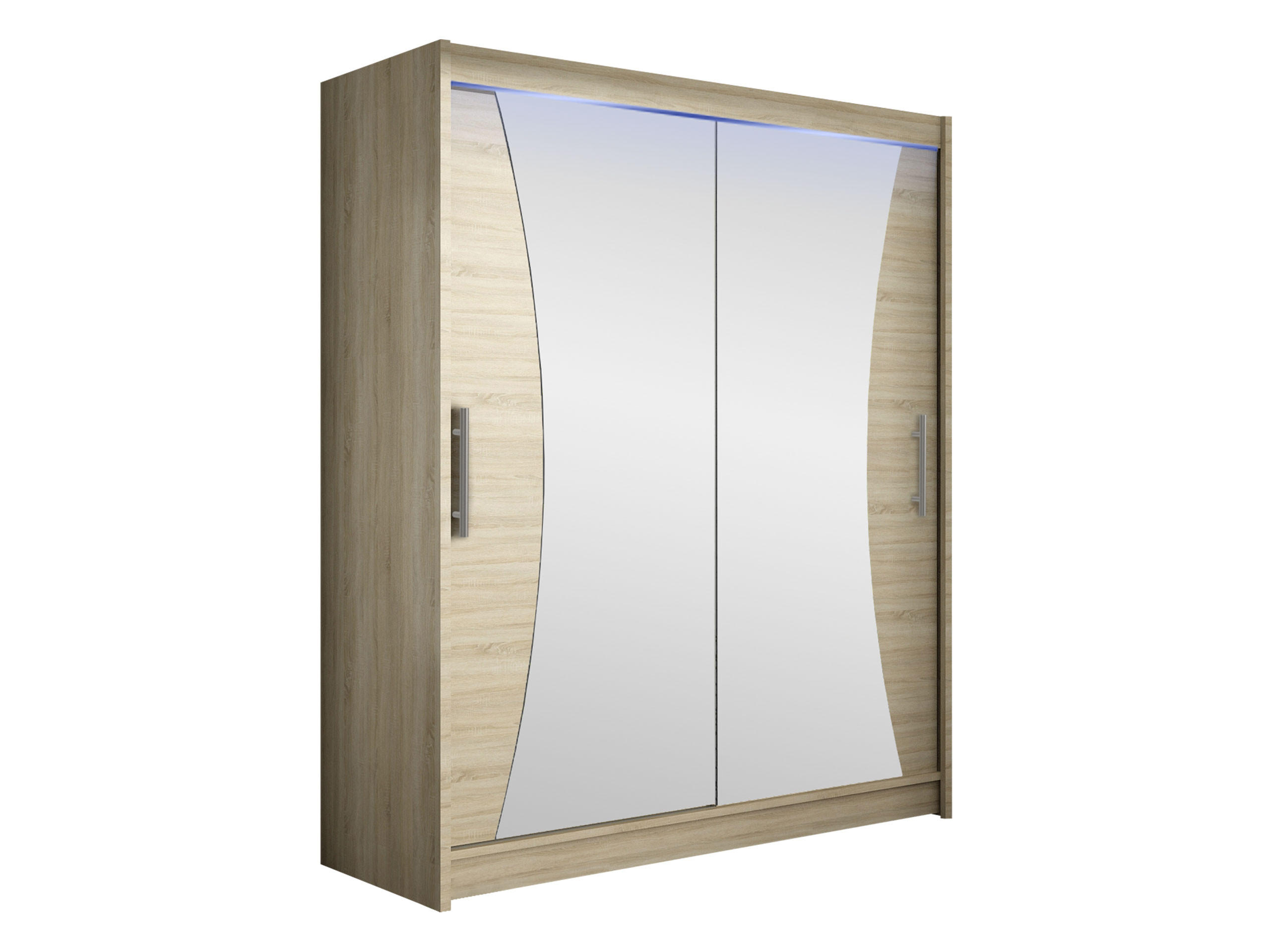 SCHWEBETÜRENSCHRANK Westa IX, mit RGB LED Beleuchtung - Silberfarben/Sonoma Eiche, Holzwerkstoff/Metall (150/200/58cm) - MIRJAN24