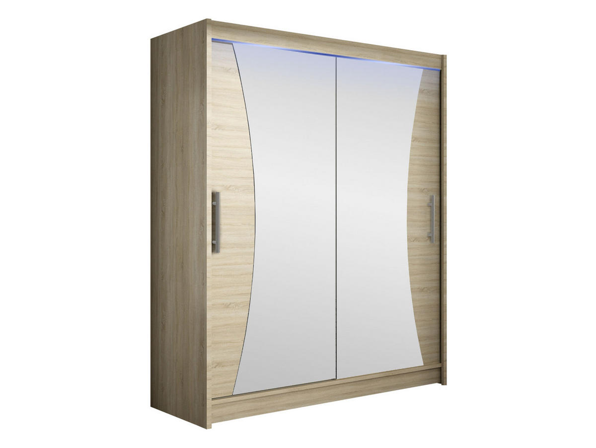 SCHWEBETÜRENSCHRANK Westa IX, mit RGB LED Beleuchtung - Silberfarben/Sonoma Eiche, Holzwerkstoff/Metall (150/200/58cm) - MIRJAN24