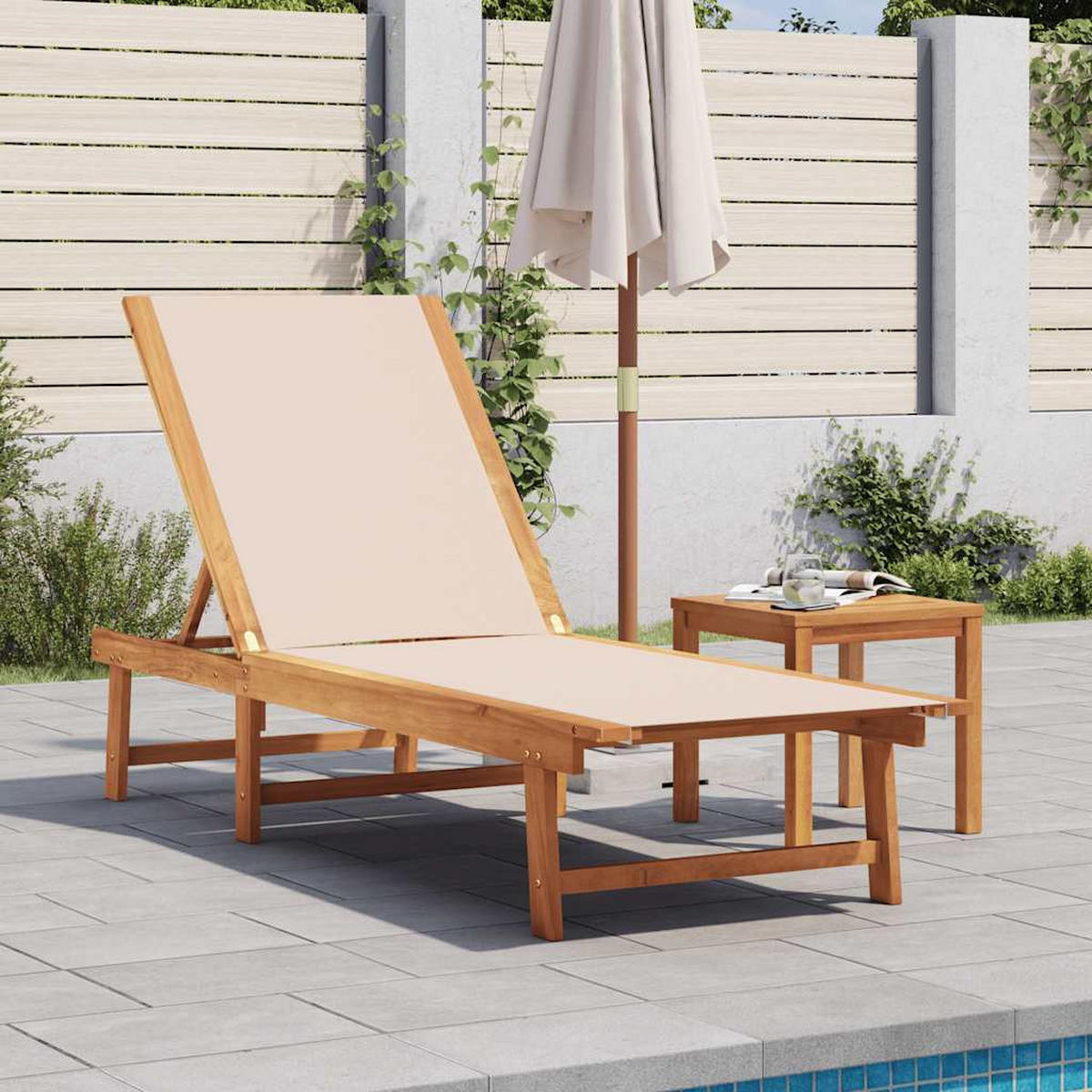 SONNENLIEGE Creme Massivholz Akazie Und Textilene - Braun, Holz (200/33.5/66cm) - vidaXL