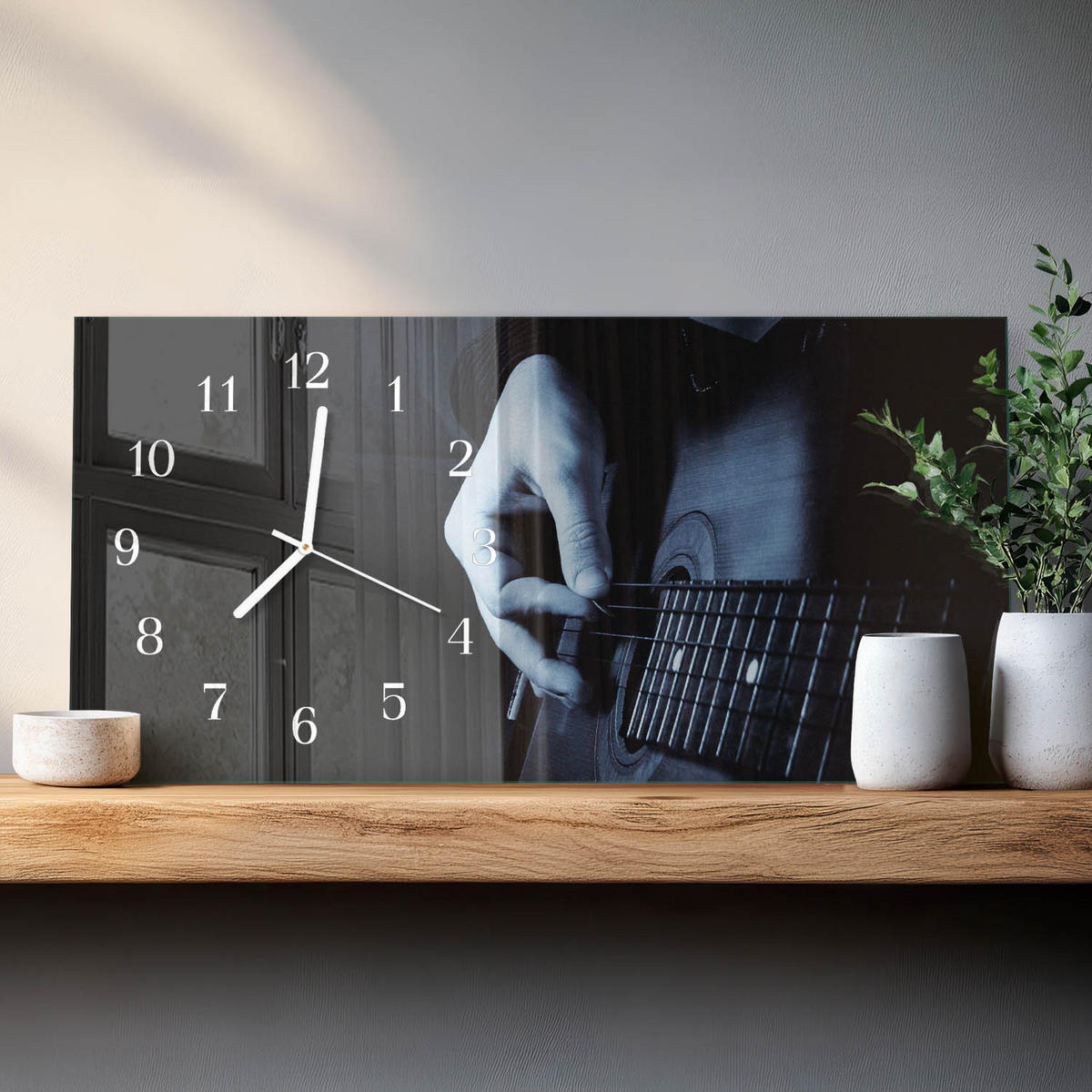 WANDUHR 60x30 cm - Abstrakte Linien - Schwarz, Glas (60/30/0.4cm) - TULUP