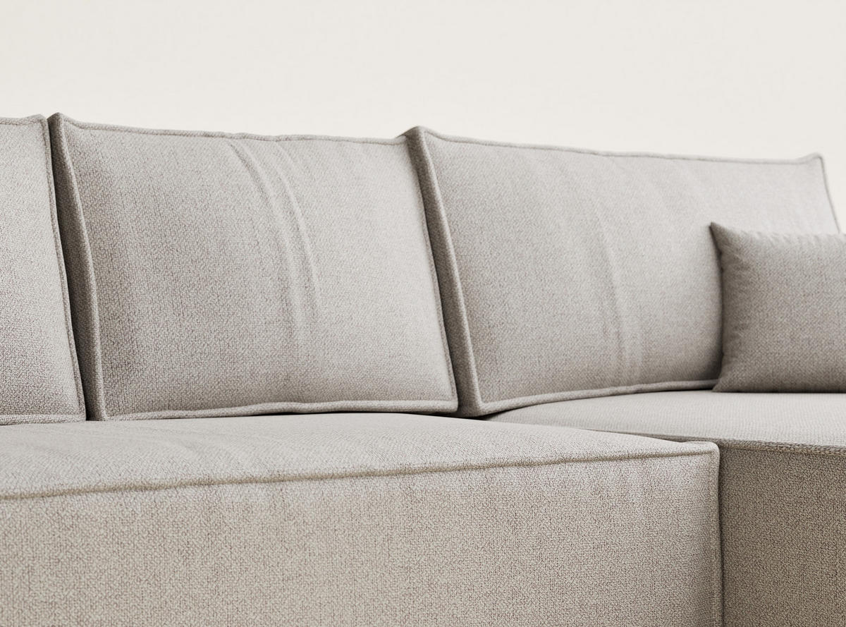 ECKSOFA MIT SCHLAFFUNKTION Maze Seidengrau Webstoff - Greige/Schwarz, Holz/Holzwerkstoff (294/185cm) - Maison de Reve