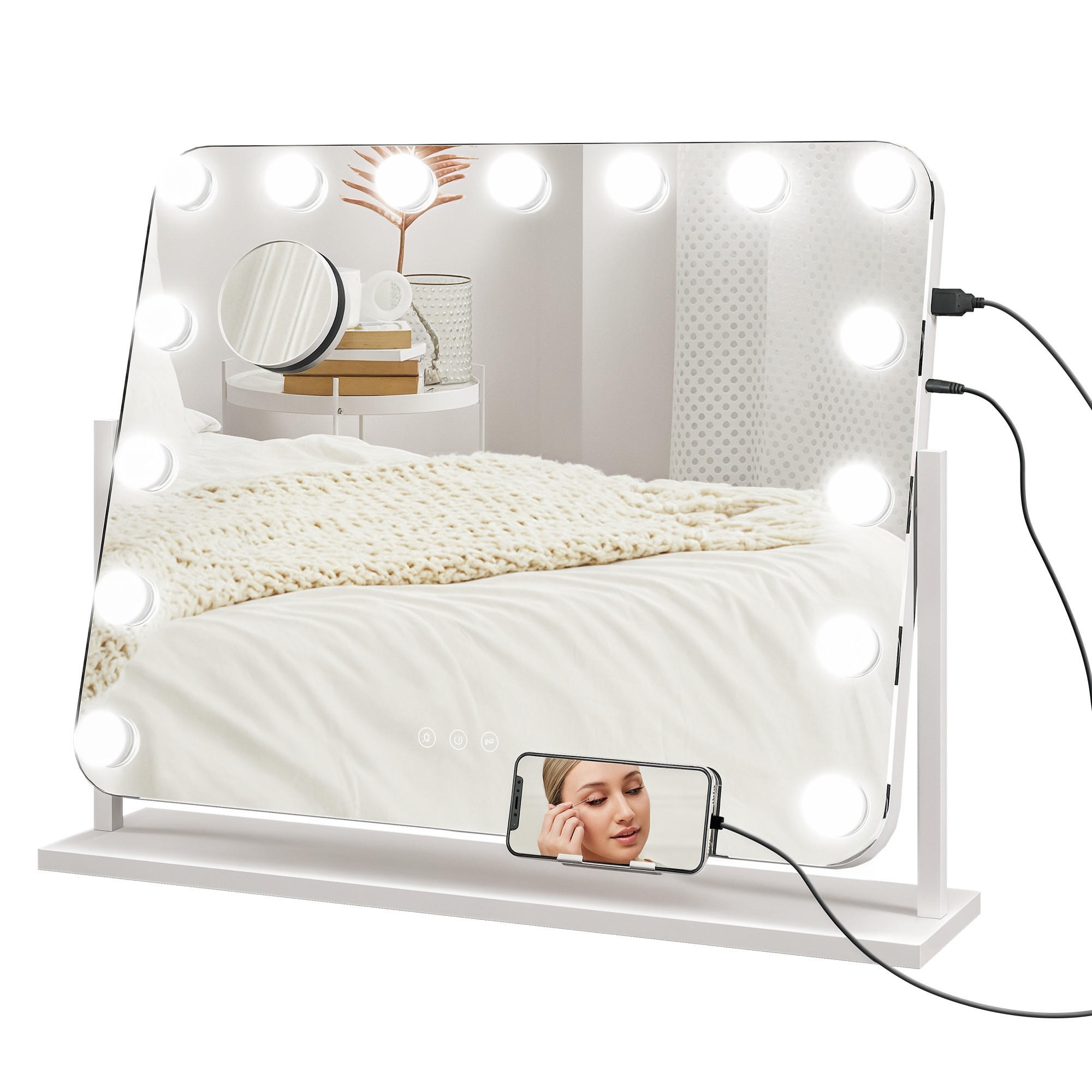 SCHMINKSPIEGEL DE-18028 dimmbar, 3 Lichtmodi, USB 63/50 cm - Weiß, Glas (14/62.5/49.5cm) - ComfortXL