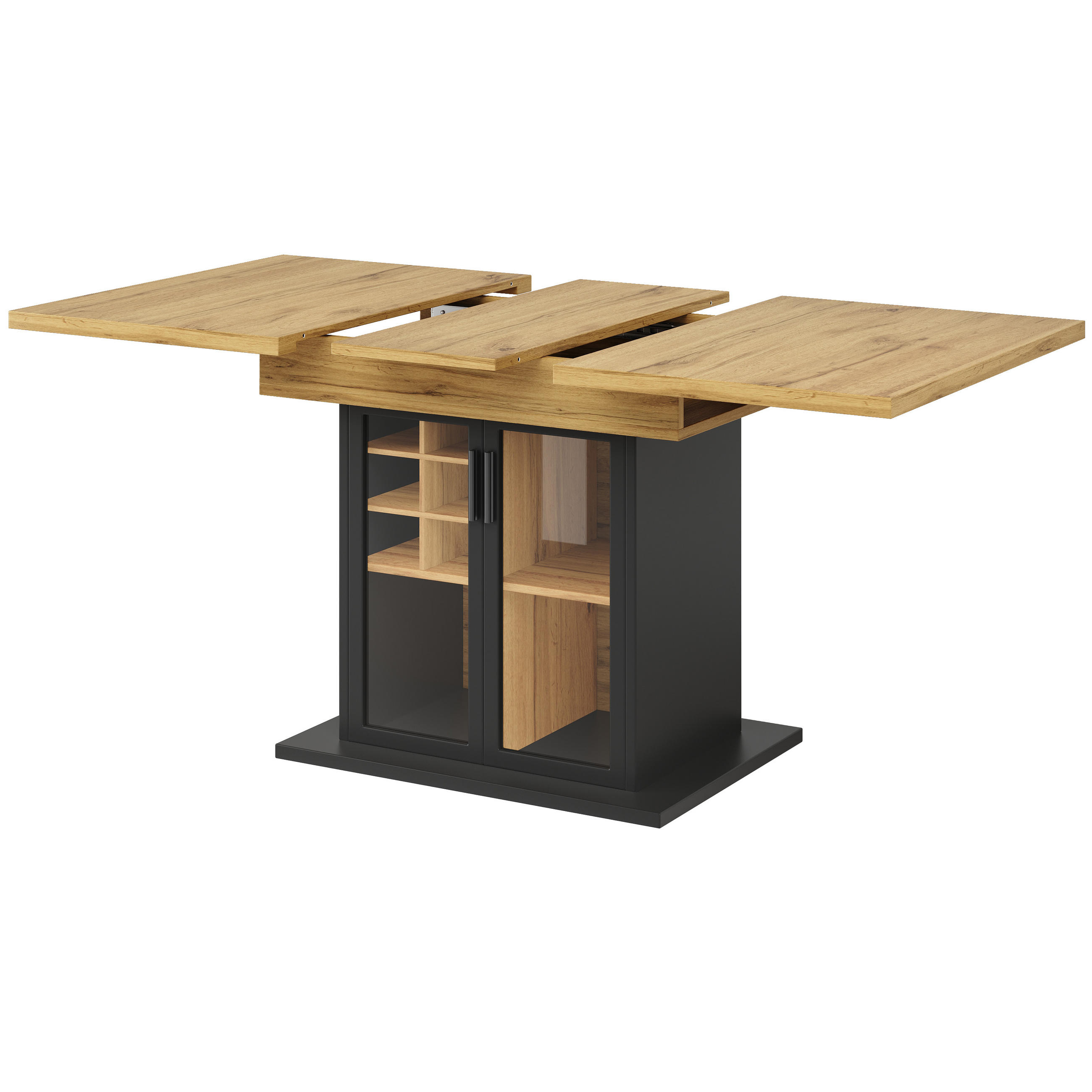 ESSTISCH ausziehbar 110-140/80/76 cm mit Weinregal DE-39598 Natur - Schwarz, Holzwerkstoff (80/110/76cm) - ComfortXL