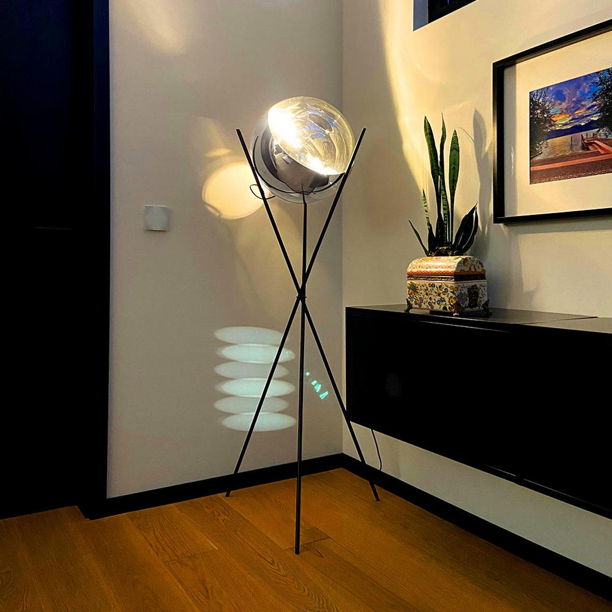 STEHLAMPE Fairy Dreibein Schwarz/Chrom - Chromfarben, Glas (40/40/160cm) - s.luce