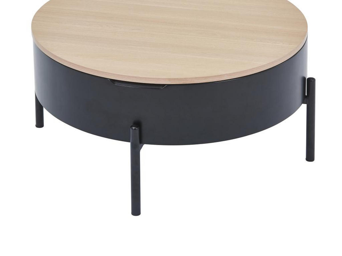 COUCHTISCH mit hochklappbarer Tischplatte - MDF & Metall - Schwarz & Natur - NIMORA - Schwarz, Holz (80/80/40cm) - Vente-Unique