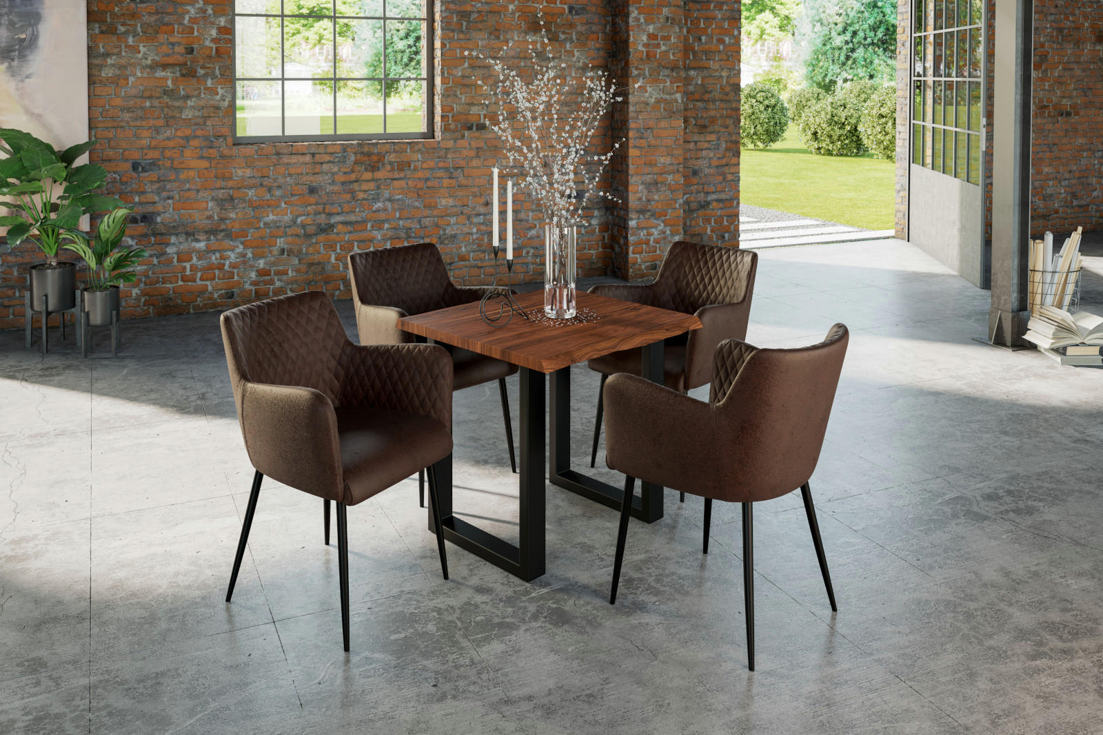 ESSTISCH LAUREN - Nussbaumfarben/Walnussfarben, Holz/Metall (80/80/77cm) - SAM