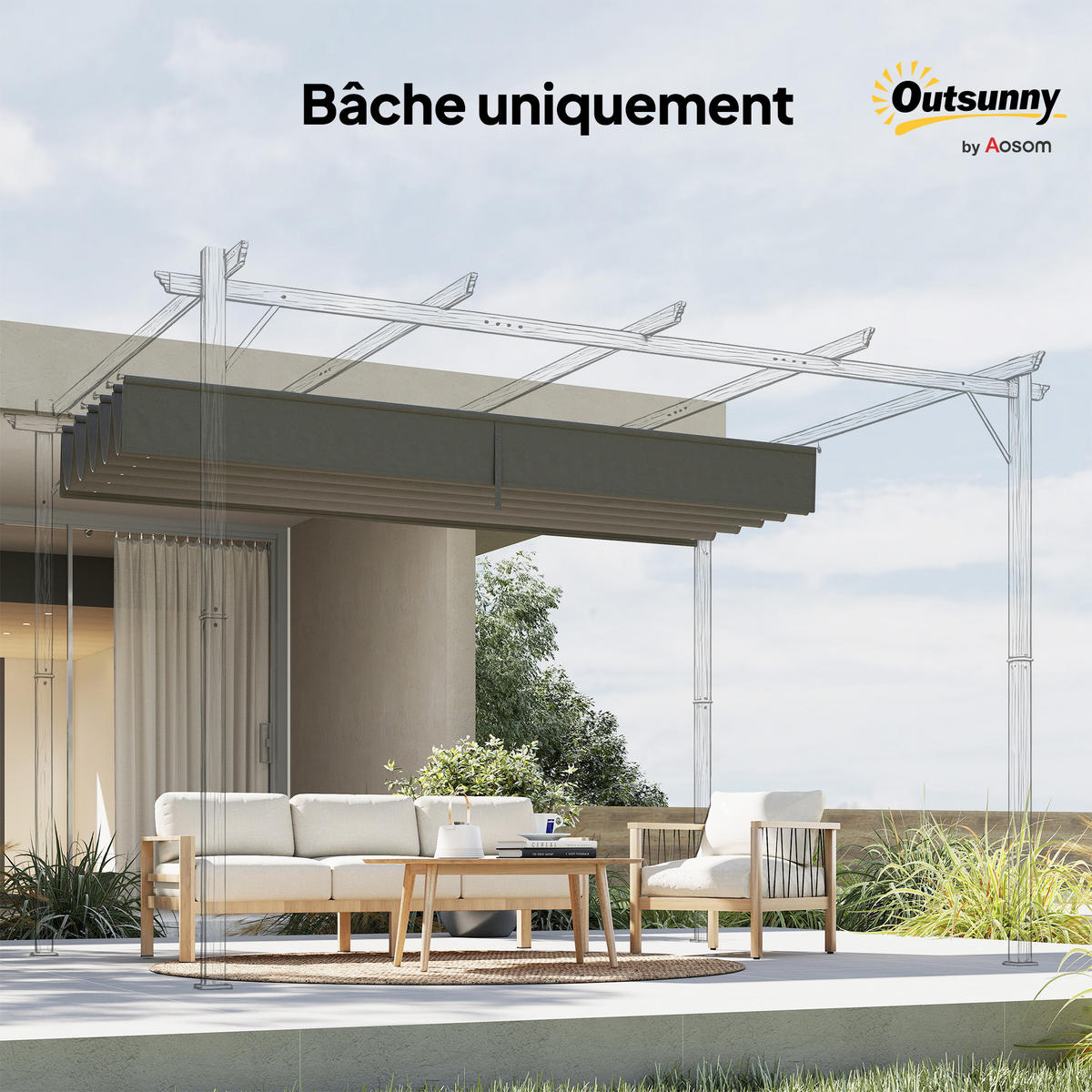 ERSATZDACH DE-12678 350/260 cm für 4x3 m Pergola mit 10 Ösen Hellgrau - Hellgrau, Textil (260/6/350cm) - ComfortXL