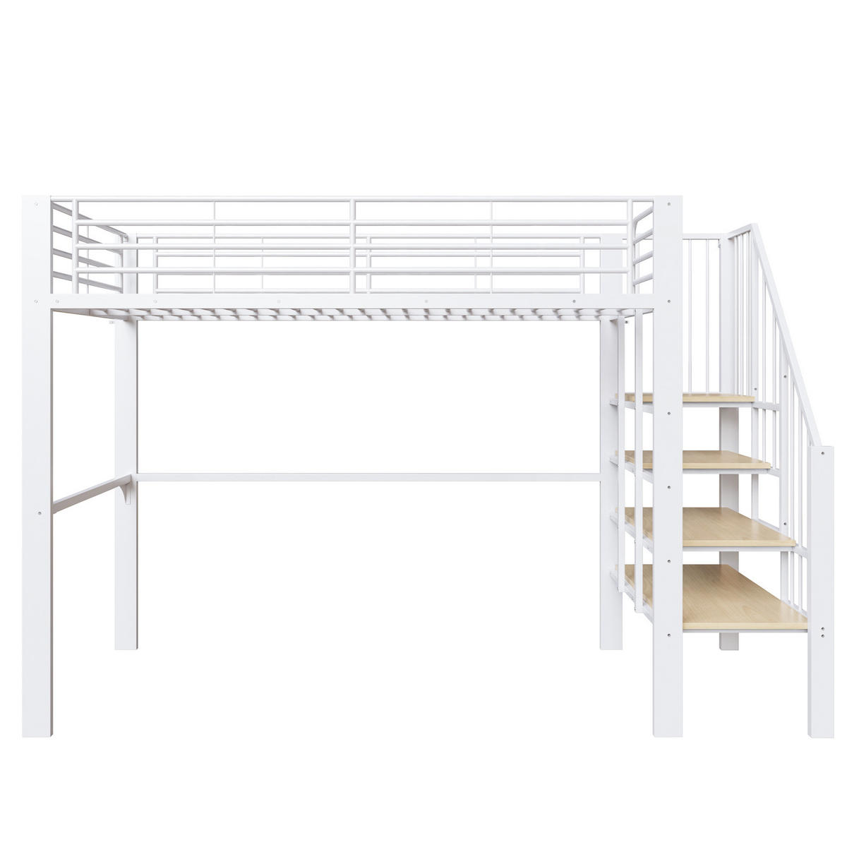 HOCHBETT 90/200 cm mit Treppe und Stauraum aus Metall und Holz, Weiß - Weiß, Metall (90/200cm) - Redom