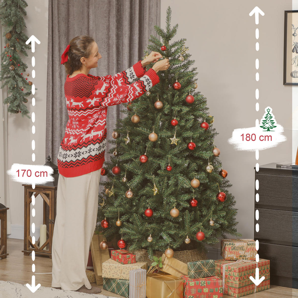 WEIHNACHTSBAUM künstlich 180 cm Christbaum mit 1687 dichten Zweigen Grün - Grün, Kunststoff (180cm) - HOMCOM