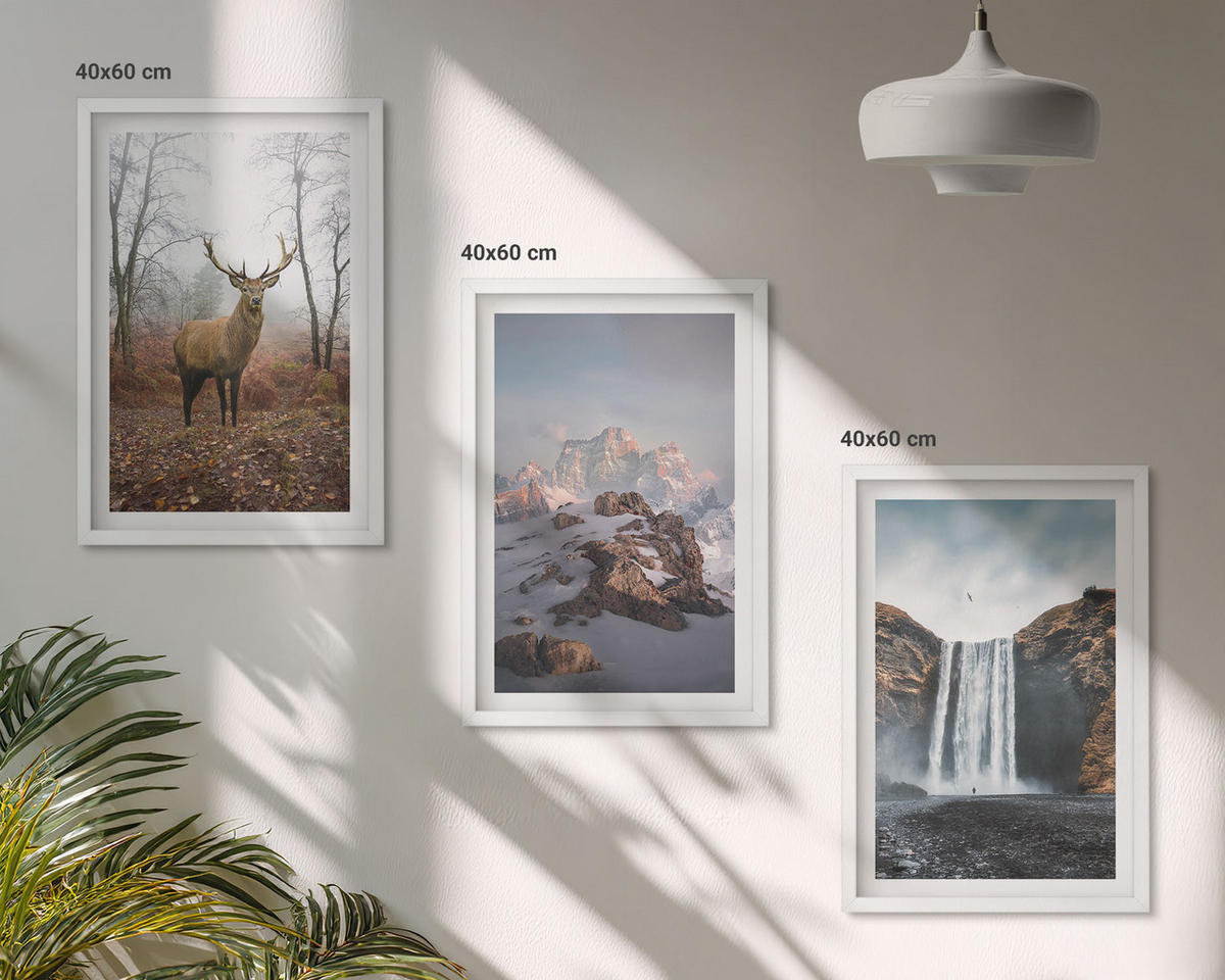 BILDER SET 3er Set - 40x60 cm Weißer Rahmen - Wilde Berglandschaften - Weiß, Kunststoff (40/60cm) - TULUP