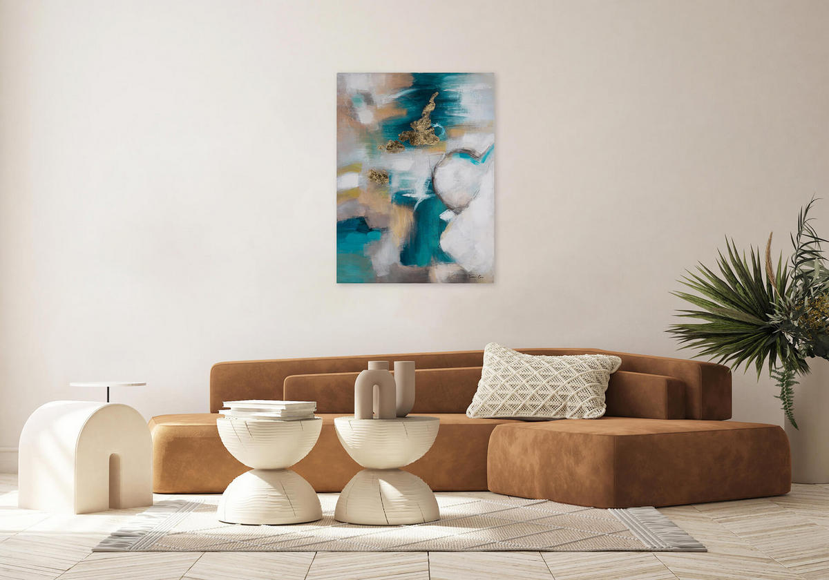 ACRYLBILD HANDGEMALT 75/100 cm - Türkis/Grau, Holz/Textil (75/100cm) - KUNSTLOFT