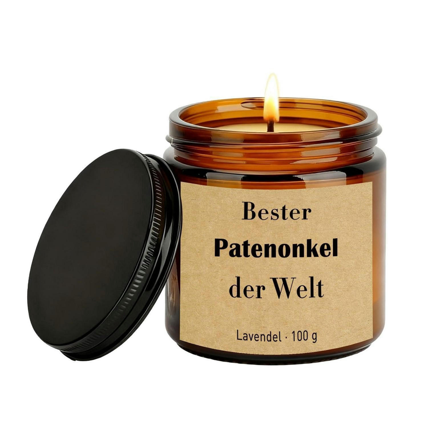 DUFTKERZE im Glas Bester Patenonkel der Welt Lavendel 100 g - Braun, Paraffin (6.5cm)