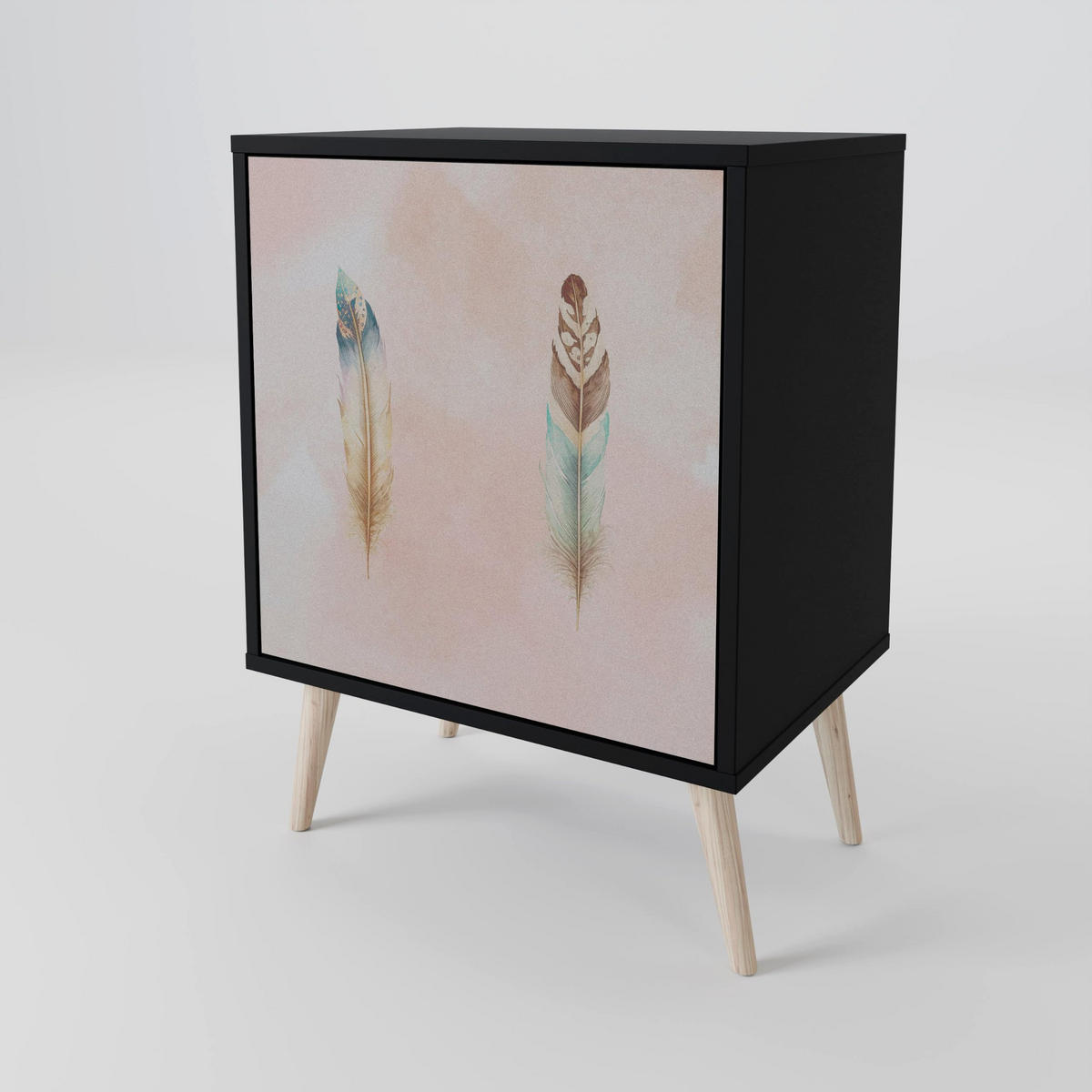 SIDEBOARD THE DELIQUESCE, Schwarz, 57,5x42x70,5 cm, Schwarze Metall-Sternfüße - Multicolor/Schwarz, Holzwerkstoff/Metall (57.5/70.5/42cm) - SpaceRebels