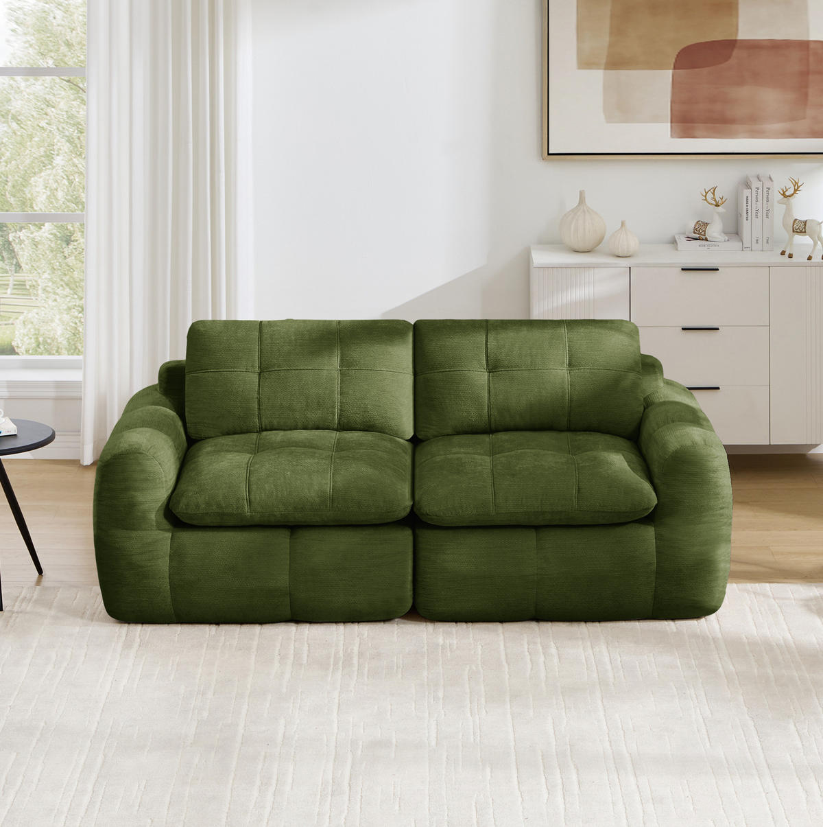 SOFA 194/97/68 cm in Grün mit Chenillebezug und hoher Formstabilität - Grün, Textil (97/68/194cm) - Flora Grace